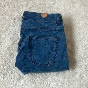 Yerse Ornament jacquard patterned low rise skinny blue jeans, small or T1 NWT